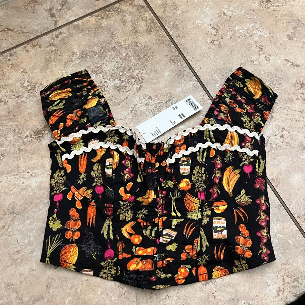 Urban Outfitters Colorful Vegetable Fruit Print Crop Top